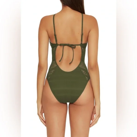 BECCA by Rebecca Virtue Women's Color Play Crochet High Neck One Piece Swimsuit - Picture 2 of 7